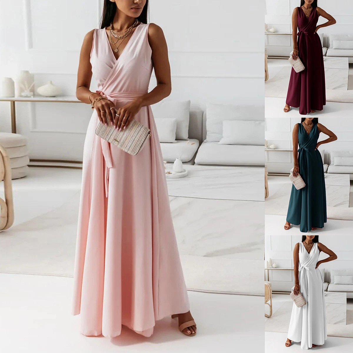 Custom High quality/High cost performance  New Style Sleeveless Halter Dress Ladies Sexy Soft Comfortable Long Formal Gown Evening Dresses