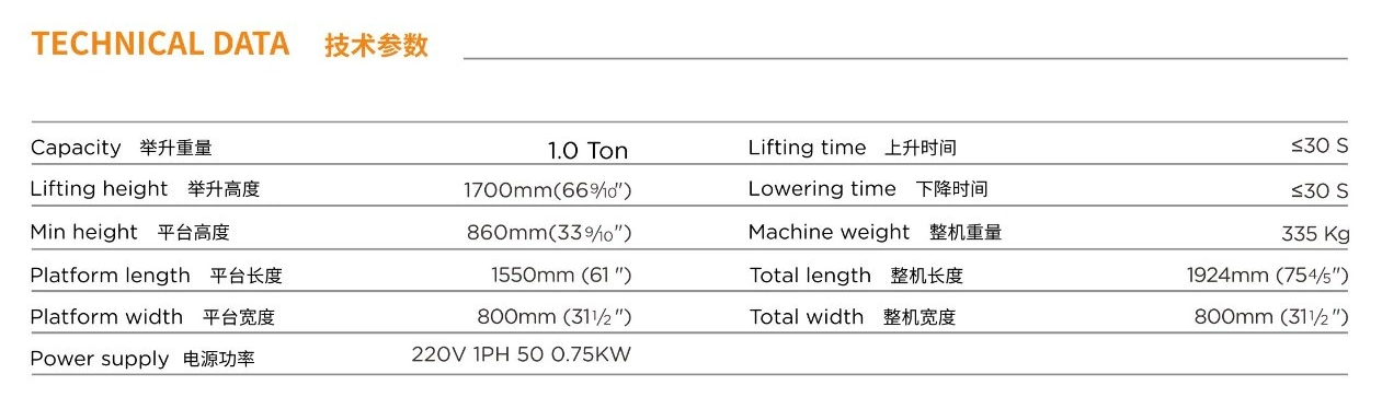 U-DP4b 1000kg accionado por batería de la mesa elevadora de tijera hidráulico de elevación eléctrica tabla pequeña plataforma 24V