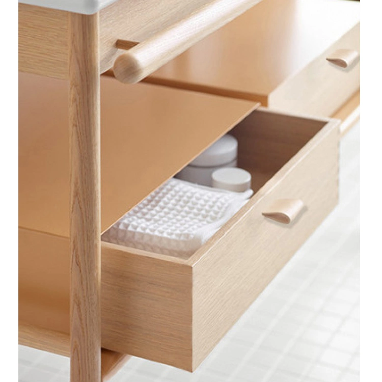 Nordic Oak Bathroom Cabinet Solid Wood Counter Basin Vanity Floor Bathroom Cabinet Set