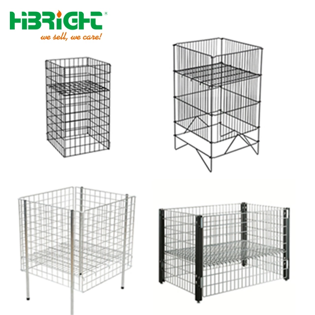 Five Tiers Customizing Wire Basket Display Stand with Wheels