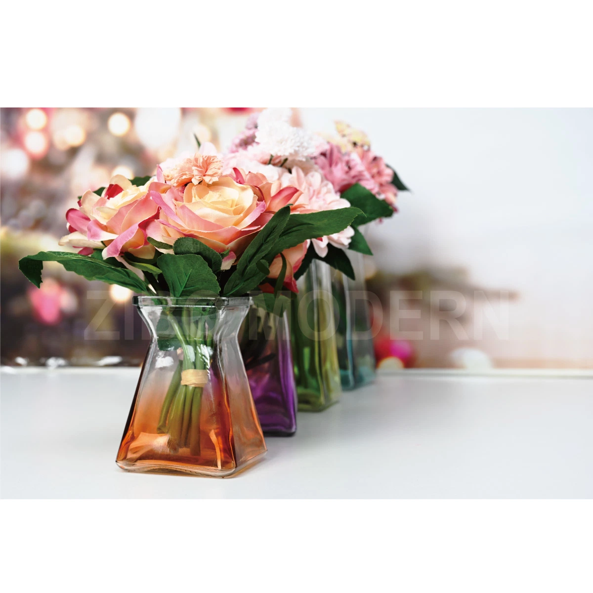 Rustic Country Hourglass Shaped Colorful Vase, Home Decorative Flower Glass Vase Centerpieces