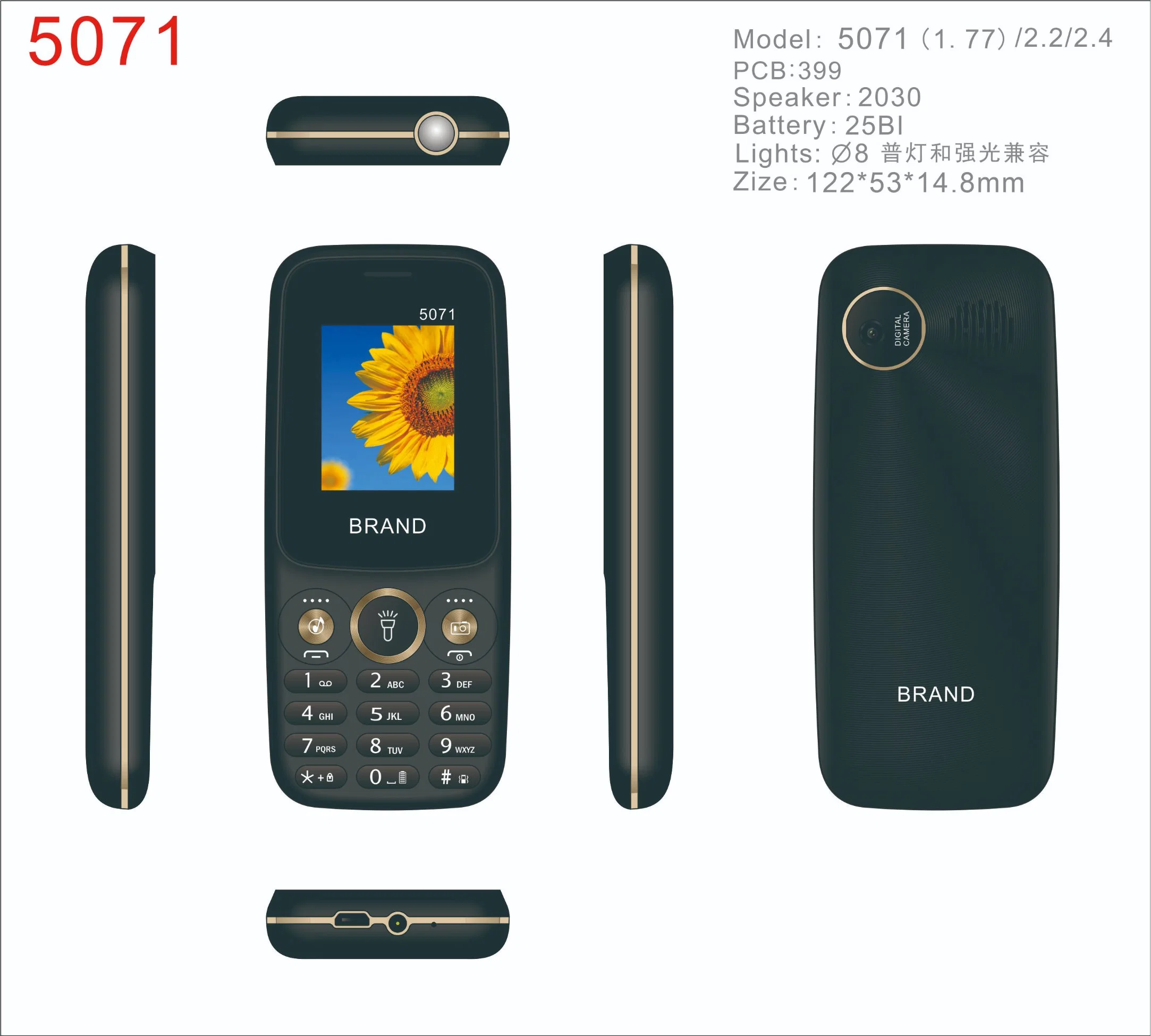 Hot Sale Elderly Mobile Phone Slim Button Phone with Big Battery and Loud Speaker