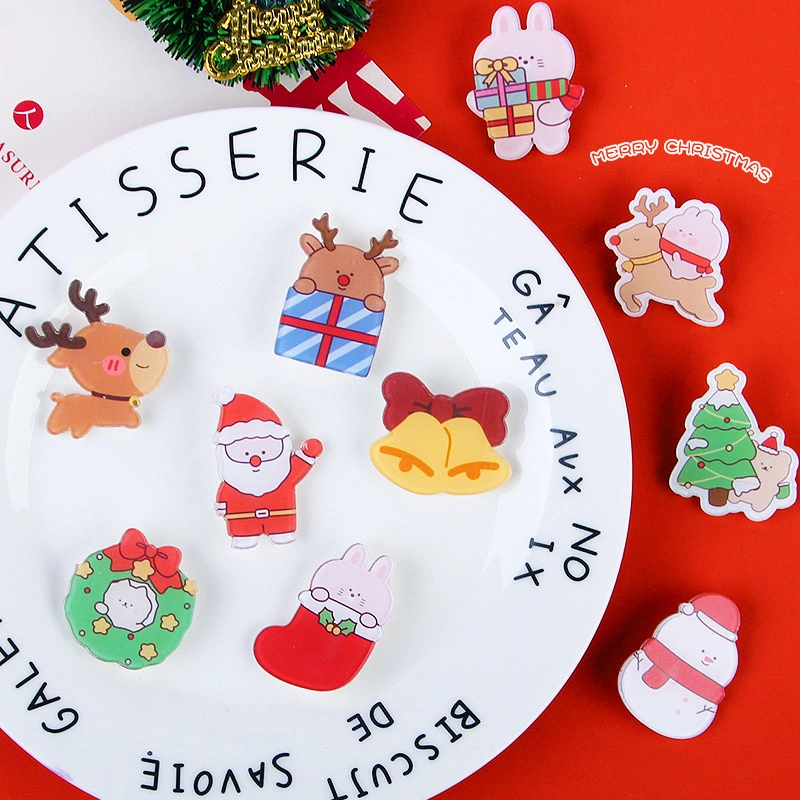 Christmas Cartoon Cute Santa Claus Pin Acrylic Badge Accessories Small Pendant for Bag Christmas Brooch