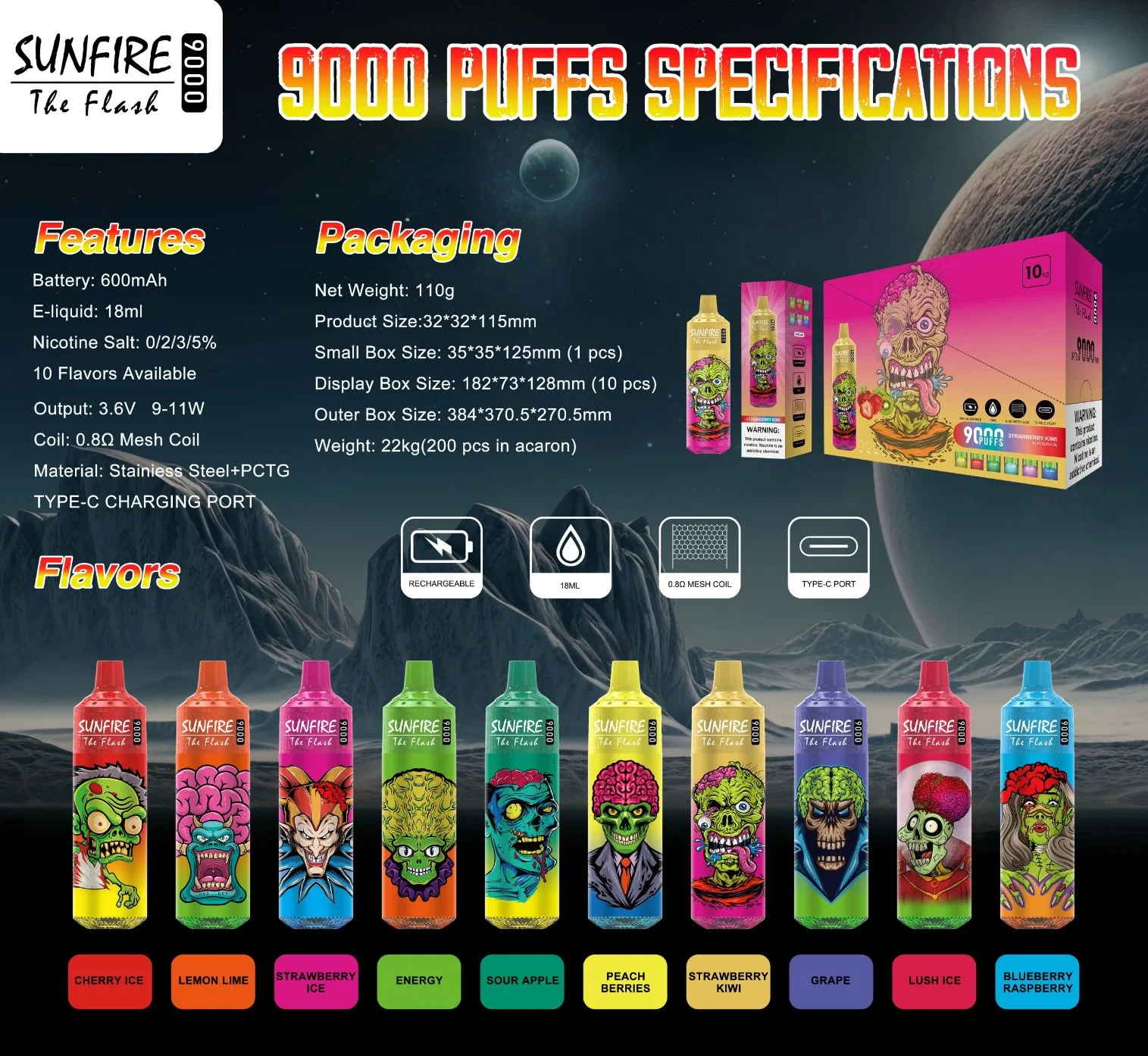 Low MOQ 9K 10K Tornado Sunfire 7000 8000 9000 10000 Puff Disposable/Chargeable Crystal Elf Stick E Shisha Pen Style Vape Pure Smoke Nicotine Free Fake Electronic Cigarette