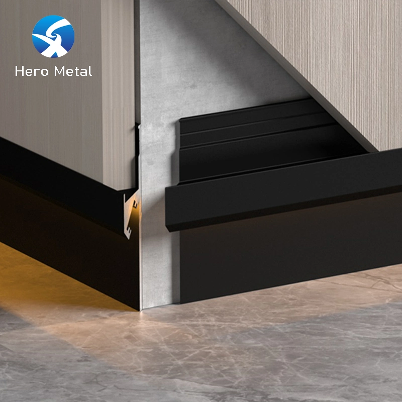 Free Sample Aluminium Alloy Wall Flooring Phlinth for Kitchen Cabinet Accessories with Board Aluminum LED Baseboard Lighting Skirting