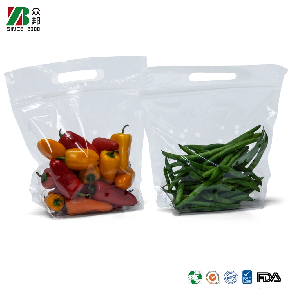 Zip lock custom printing stand up pouch packaging plastic pouch bag transparent stand up fruit vegetable bag with handle