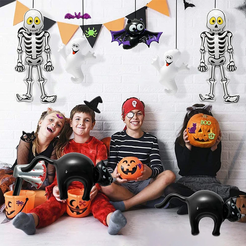 Inflatable Halloween Toys Kit Blow up Ghosts Bat Black Cat and Skull Inflates Halloween Theme Party Decorations