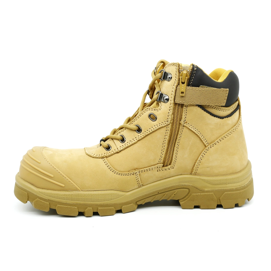 Wheat Nubuck Upper Mesh Lining Side Ykk Zip TPU Toe Cap Lace up Steel Toe Safety Shoe Boots Footwear
