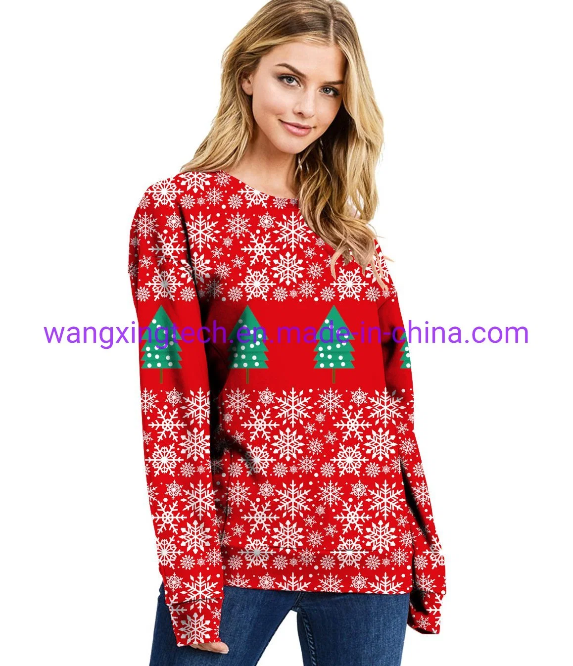 Wholesale/Supplier 2022 Autumn Red Round Neck Pullover Urban Casual Printing Tide Brand Sweater Women Long Sleeves Shirt Christmas