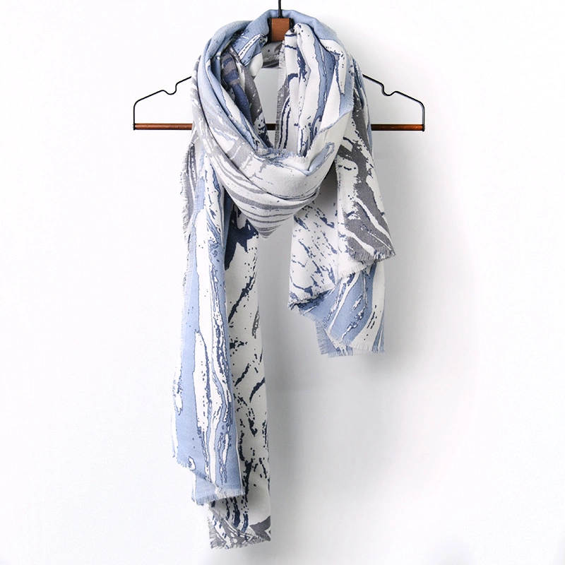 Marble Contrast Color Printing Warm Long Knitted Pashmina Shawl