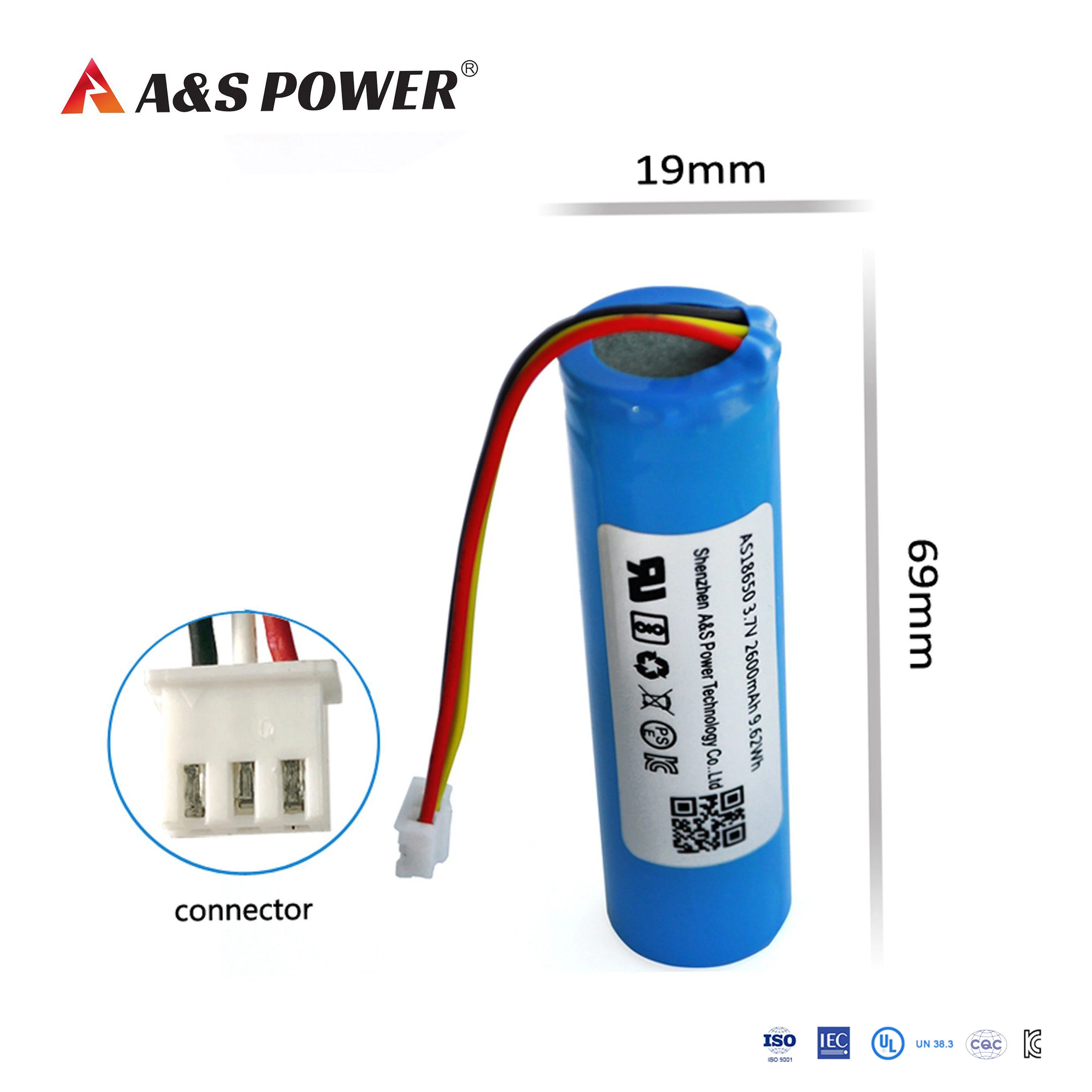 Factory/Manufacturer UL/PSE/CB/Kc/MSDS/Un38.3 Rechargeable Li Ion 3.7V 2600mAh 9.62wh Li-ion 18650 Lithium Ion Battery Cell Pack with PCM Wires Connector