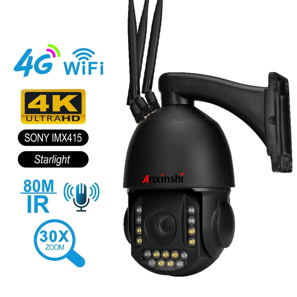 Anxinshi Super 4K 4G com câmera de segurança sem fio 30X Zom Camhi APP Câmara IP