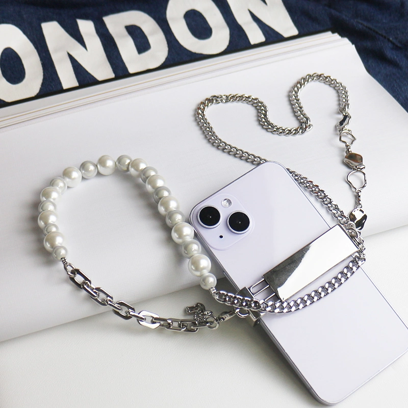 White Pearl Phone Clip Universal Heart Shape Pearl Crossbody Strap Phone Case Accessories