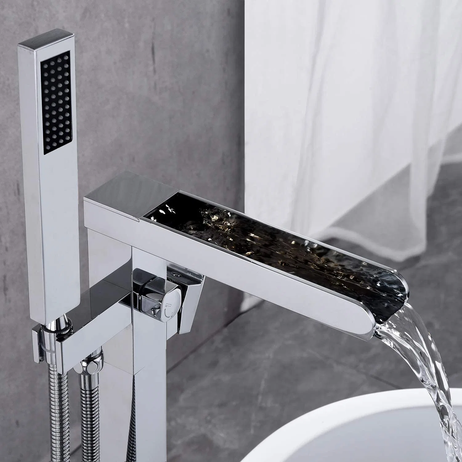Aquacubic Cupc CE Certified Matte Black Freestanding Tub Filler Bathtub Floor Mount Brass Bathroom Faucets with Hand Shower