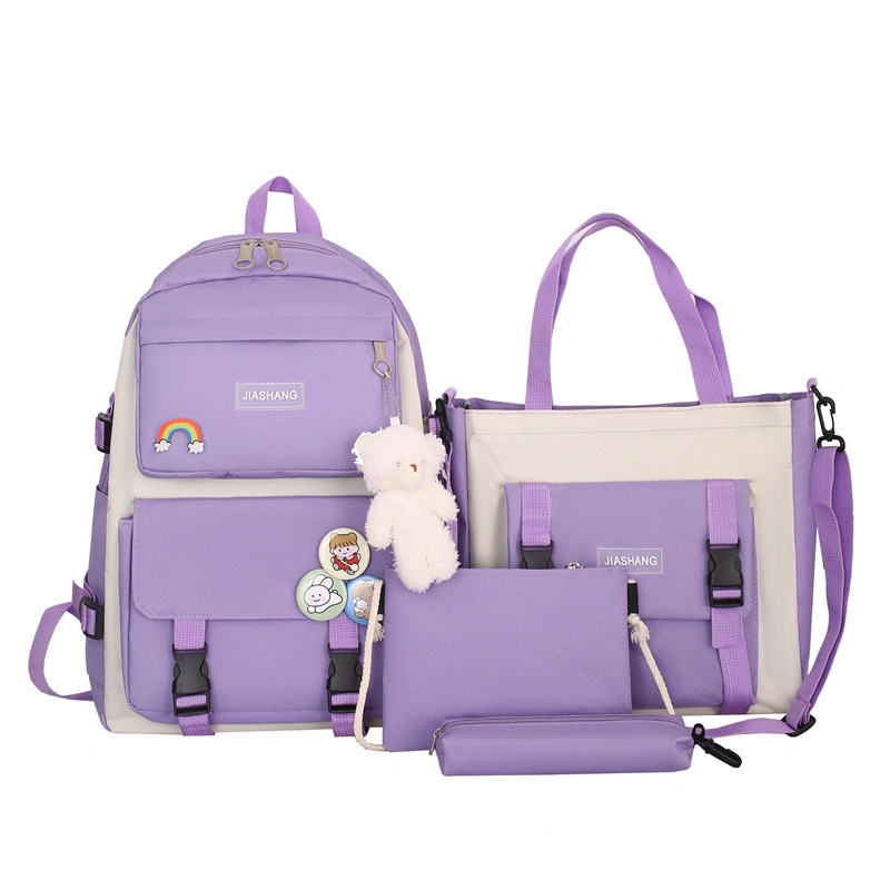 4PCS/Set Women Backpack Casual Canvas Students School Bags with Pencil (حقائب المدرسة مع القلم) حالة المراهقين