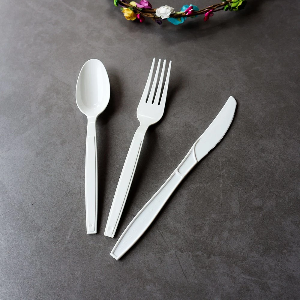 Disposable Plastic Cutlery 179mm Length PS Plastic Cutlery Set with Paper Towel White Custom for Takeaway