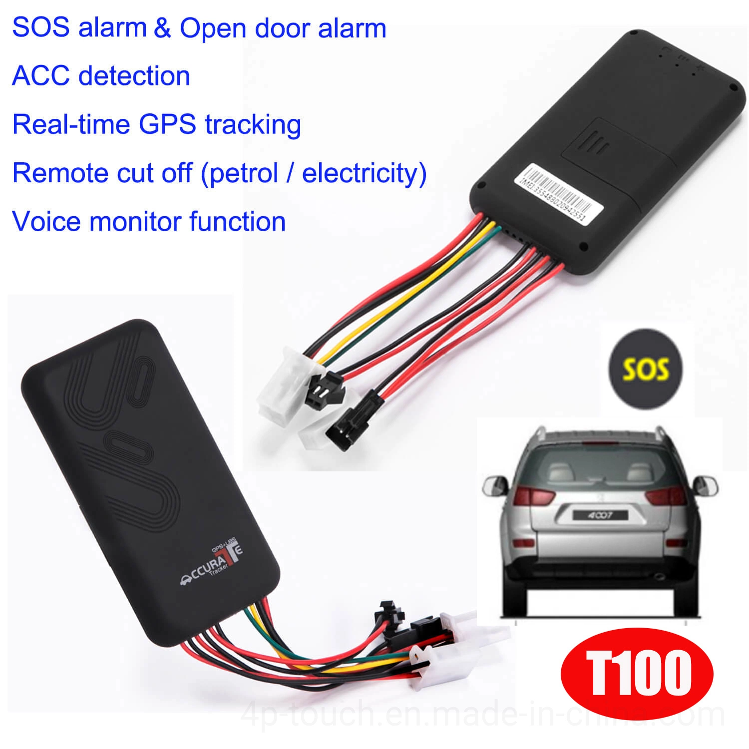 China Herstellung 2G Remote Cut off Motor Mini Car Tracker GPS-Ortung des Fahrzeugs mit Alarm „Tür öffnen“ T100