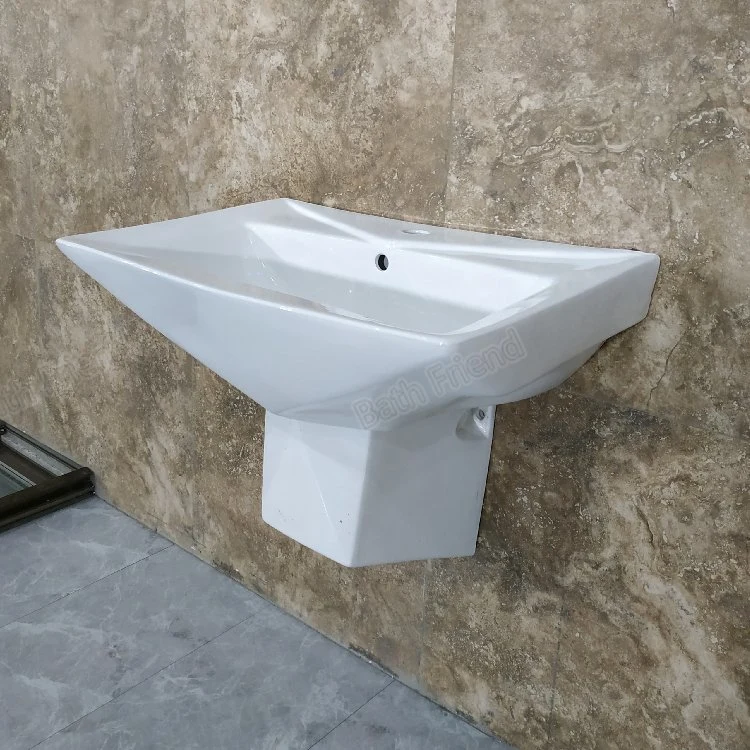 MID-East Market Hot Sale Bathroom Wall Hung Semi Pedestal Ceramic Wash Basin with Half Pedestal