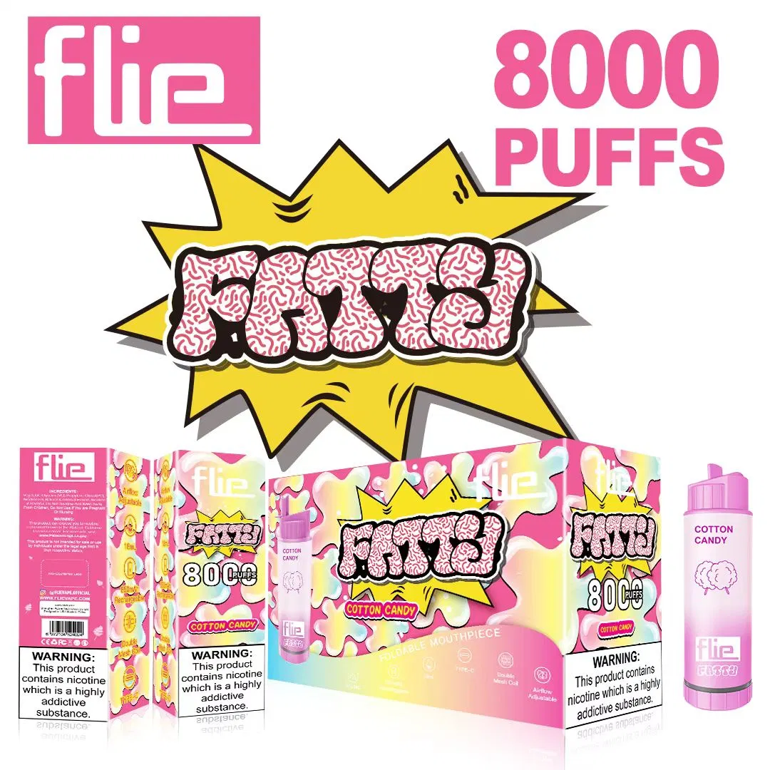 100% original Atacado preço barato Flie fatty 8000 Puffs descartáveis A caneta de Pape 10 tem à sua disposição uma bobina de malha dupla de 18 ml com líquido E. Bateria recarregável tipo C