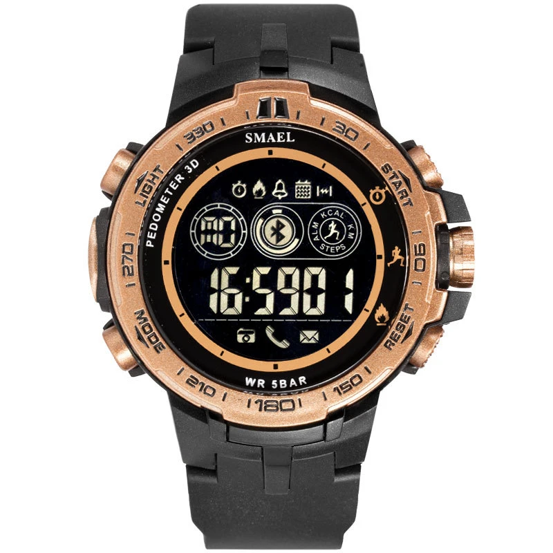 Khaki Bluetooth Sports Electronic Watch Men's Outdoor Step Counter Digital Watch Waterproof 50m