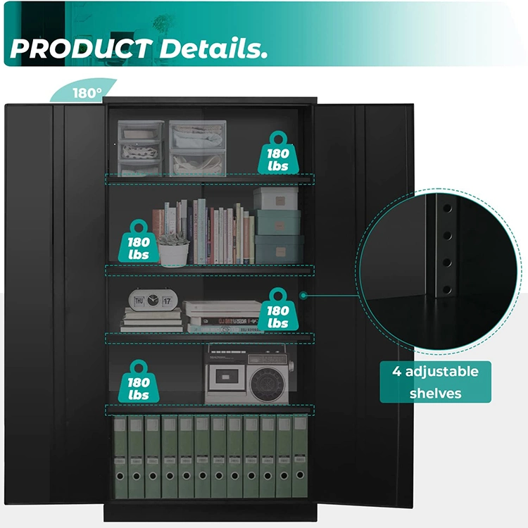 Jh-Mech 2 Doors and Lock Black Cabinet Metal for Office Garage Home