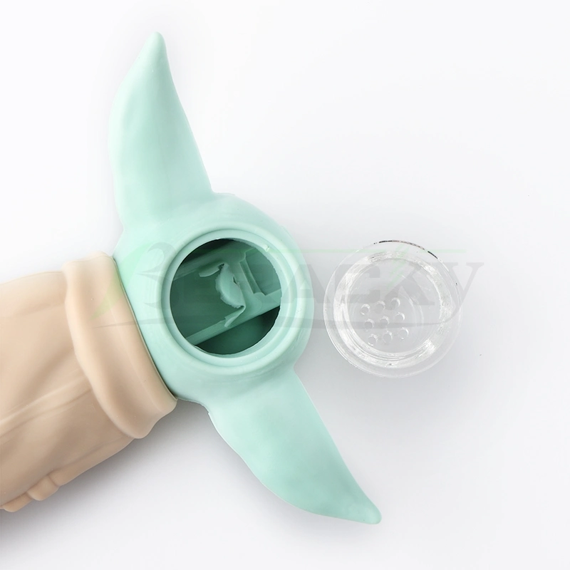 Canalizações manuais em silicone Baby Yoda, colher com taça de vidro para fumadores Acessórios de tabaco
