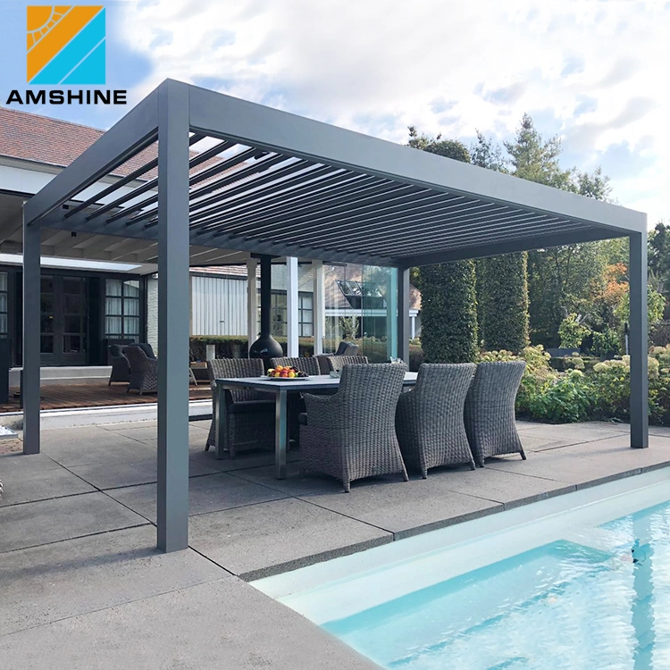 Unión Parasol Patio exterior resistente al agua del techo eléctrico de la Glorieta de Control Remoto de persiana de aluminio pérgola para el ocio