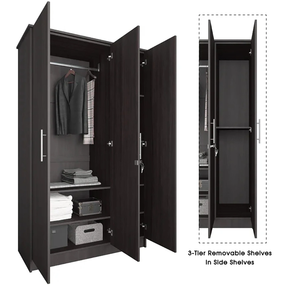 Wooden 3 Doors Large Locker Wardrobe Wholesale/Supplier with Rod/Shelf/Lock