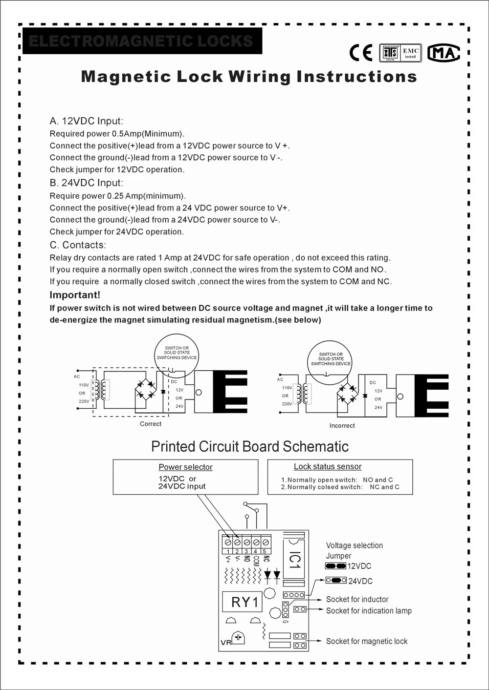 180kgs/280kgs Electric Magnetic Door Lock for Auto Door