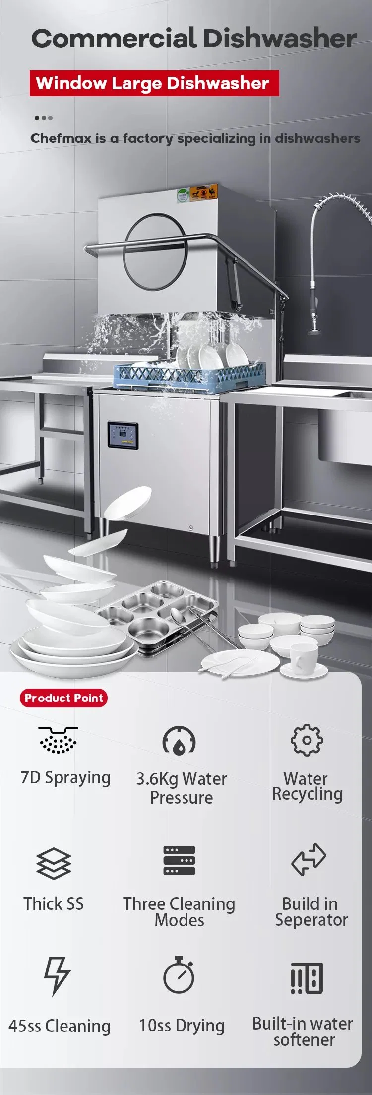 Hot Sale Commercial Electric Automatic Hood Type Dishwasher (P50)