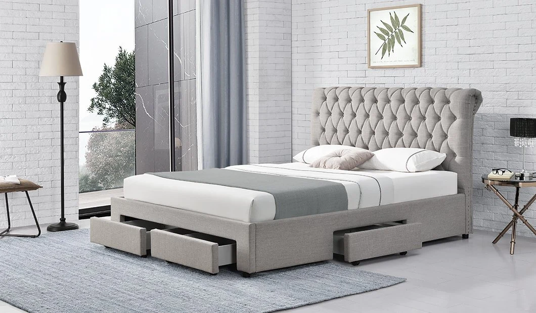 Willsoon 1217D moderne europäische Designs Doppel-Storage-Bett King Queen Größe mit Schublade osmanischen Samt Stoff Bett