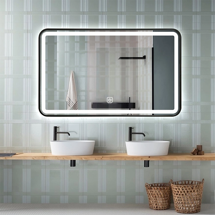 Sandblasting Frosted Aluminum Frame Rectangular Adjustable Defogger Bathroom Smart Illuminate Mirror