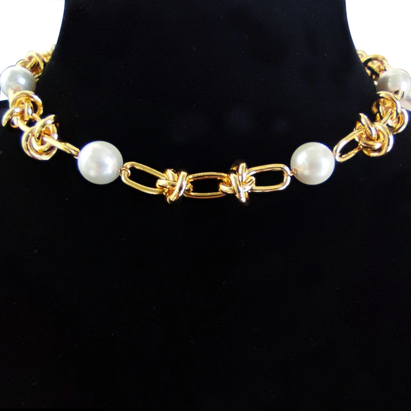 Pearl Ins Hip Hop 18K Gold Plated Simple Chain Sweater Chain Choker Necklace