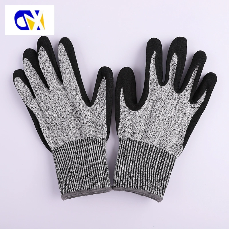 Abrasion and Oil Resistant Black Nitrile Frosted Anti-Cut Non-Slip Safety Work Gloves