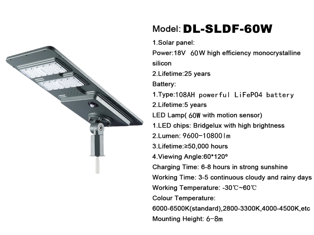 Sensor de movimiento de 60W LED de exterior calle la luz solar de la luz solar calle LED