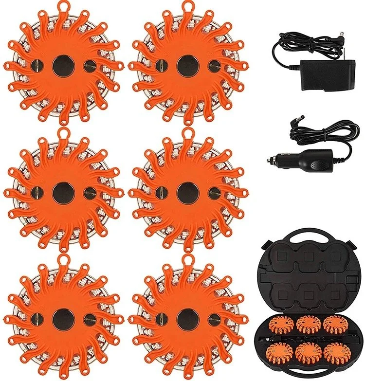 6 Pack IP66 Waterproof Rechargeable LED Road Flares with Suitcase