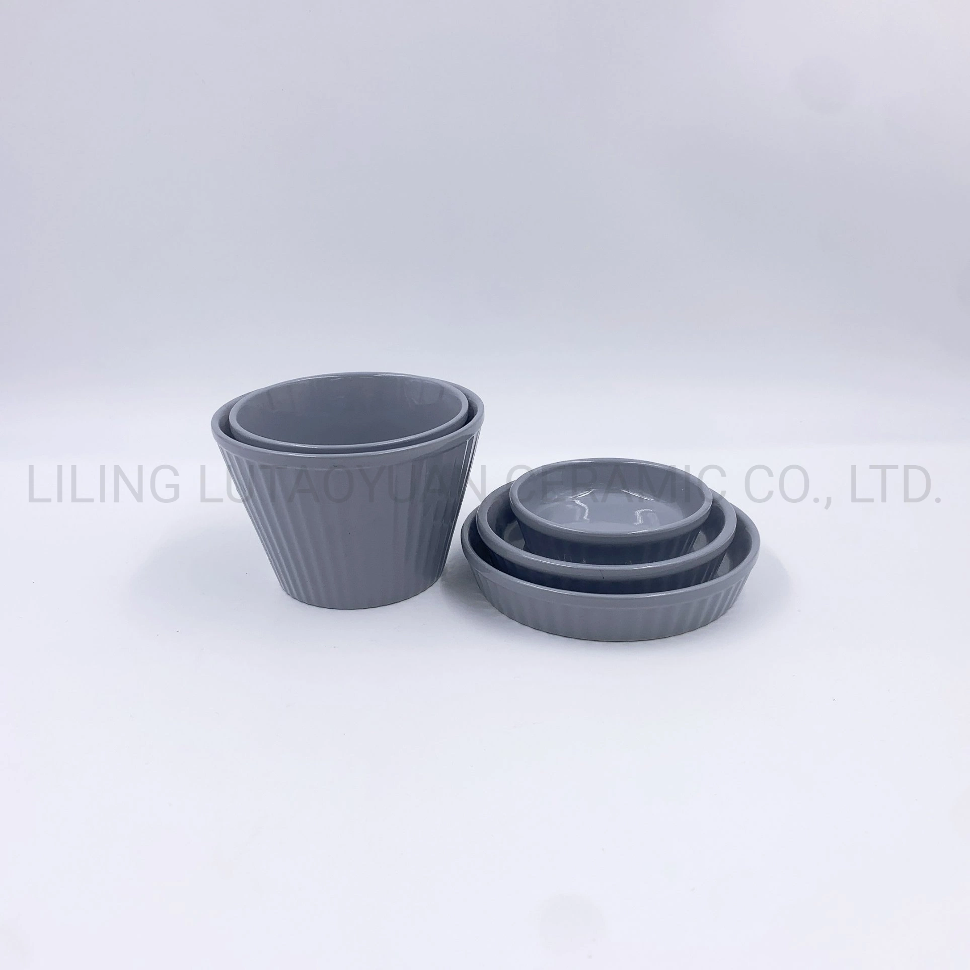 Porcelain Dinnerware China Wholesale 5PCS Grey Embossment Ceramic Dinner Set Kitchen Utensils Decoration with Customized Color Pattern Logo and Designs