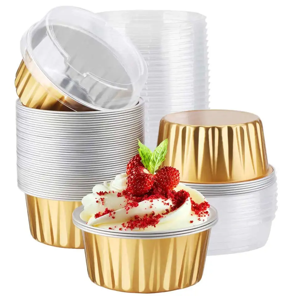 Small 125ml Disposable Round Colorful Golden /Gold Aluminum Foil Baking Cups for Muffin Cakes Baking Container/Cups for Food Packaging