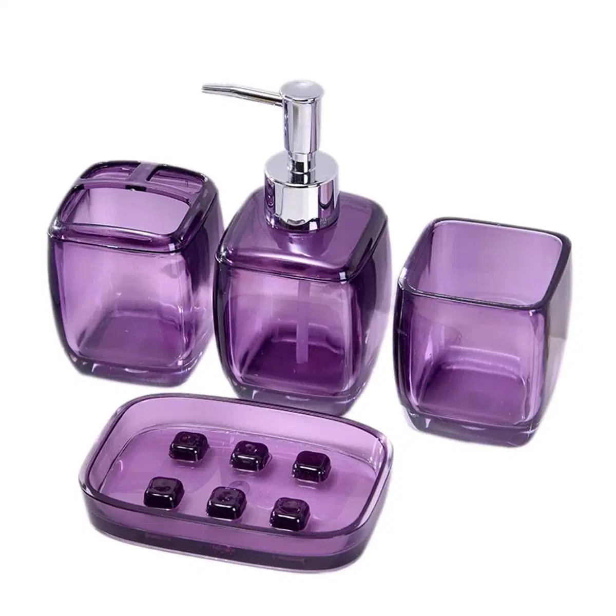 Purple Acrylic Plastic Sustainable Various Color 4 PCS Bathroom Accessories Set