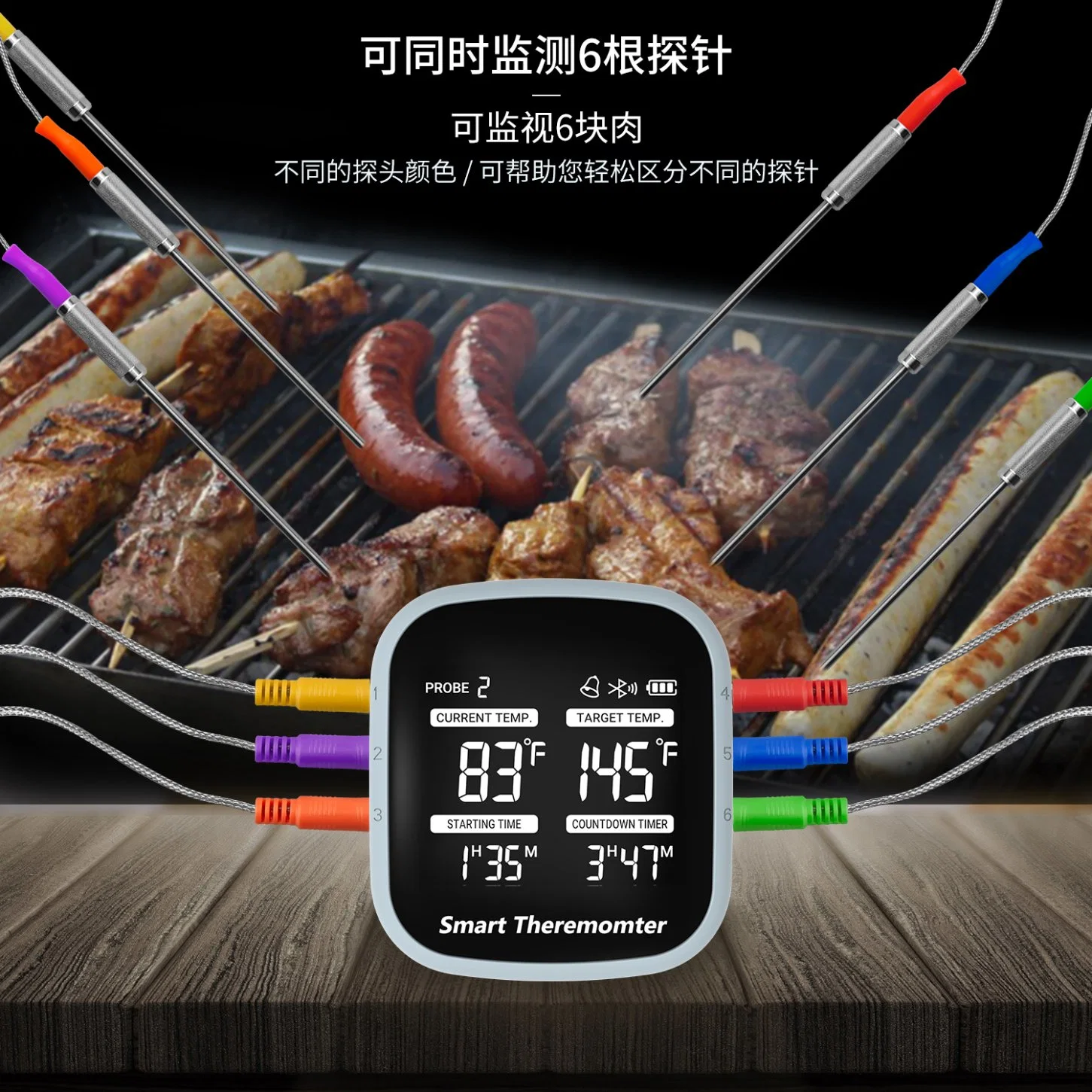 BBQ-6 مقياس حرارة لاسلكي بتقنية Bluetooth® الرقمي