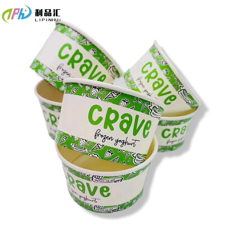 Custom Printed 3oz-12 Oz Disposable Ice Cream Paper Gelato Cups with Dome Flat Lid, Disposable Paper Frozen Yogurt Cup