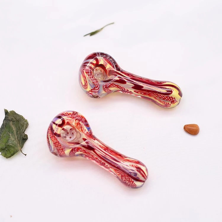 Factory Price Electroplated Red Pattern Colorful Glass Pipe Dry Smoking Pipe for Tobacco Hand Pipe Glass Smoking Arts Hand Made Smoking Glass Pipe