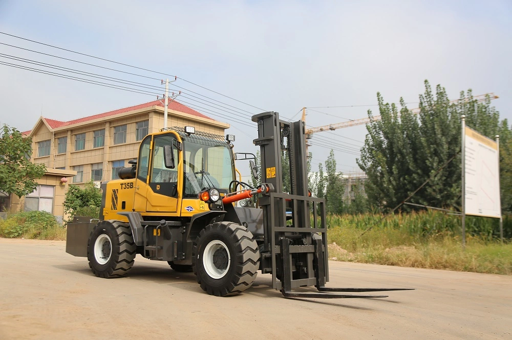 CE Approved China Hot Sale T35b 3 Ton All Terrain Diesel Forklift with Tipping Cabin for Sale