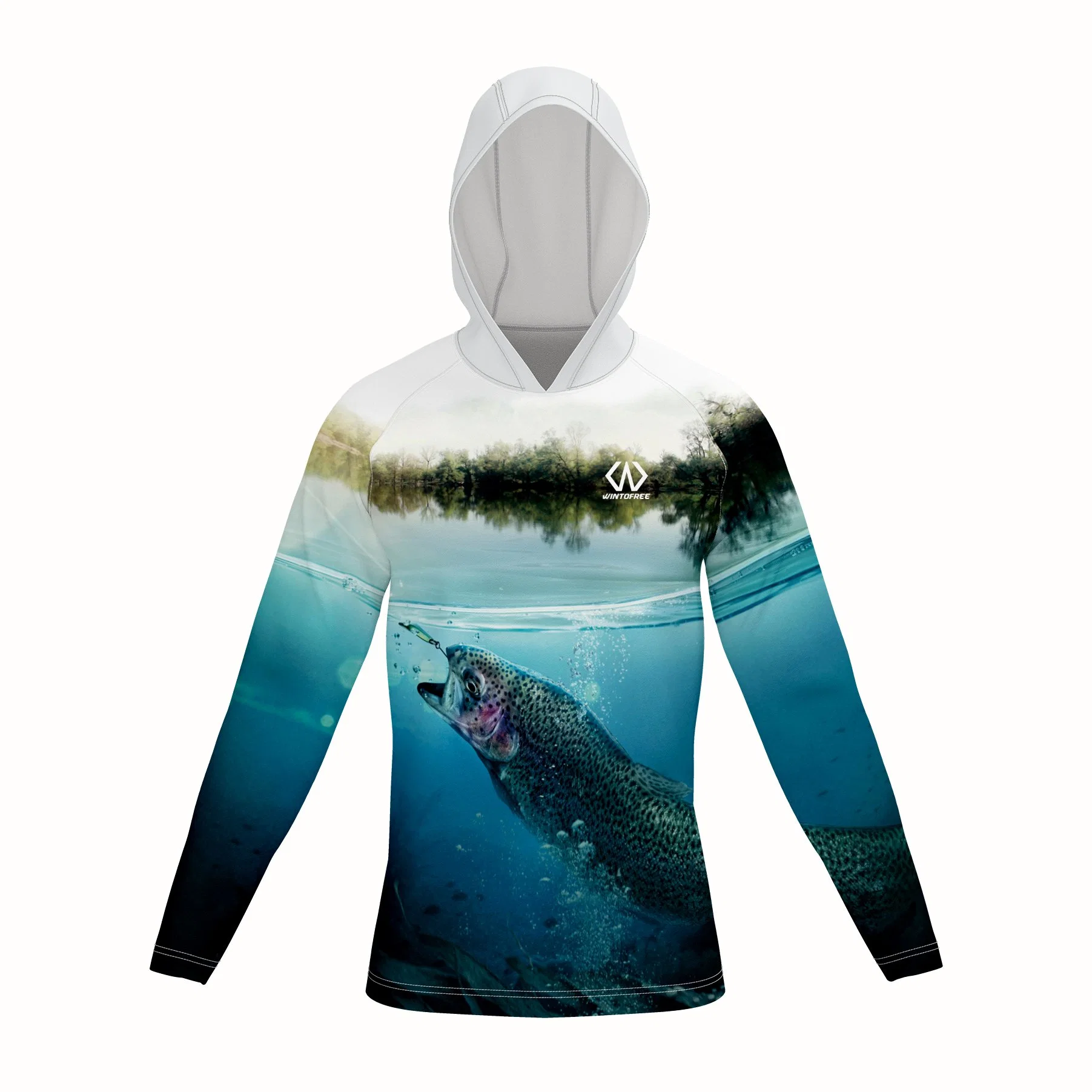 Nueva Personaliza Upf 50+ protección UV Bass Fishing Jersey de manga larga y transpirable de secado rápido de los hombres de la pesca Jersey con capucha