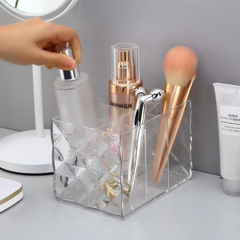 PS Multifunctional 6-Compartment Storage Bin for Dresser Bathroom Lipstick Comb Holder Plastic Makeup Storage Organizer