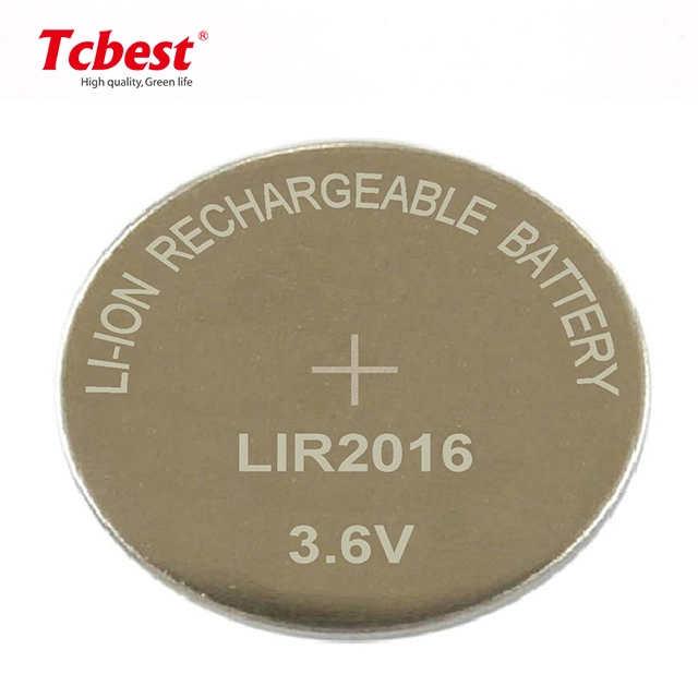 Tcbest OEM Accepted 3.6V 3.7V Rechargeable Lithium Ion Battery Coin Button Cell Battery Lir2016 2016 Lir2032