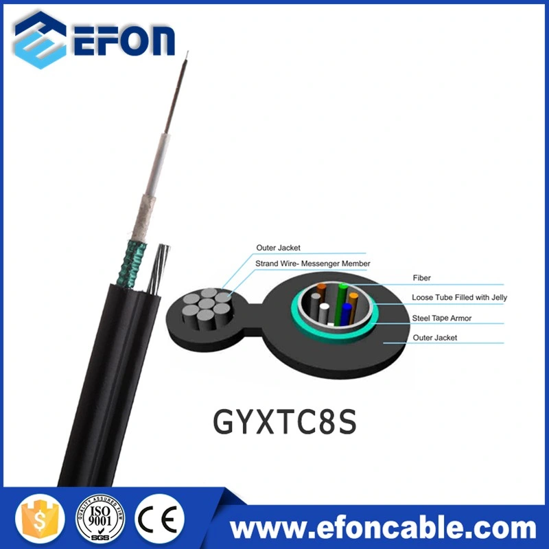 Cinta de acero exterior Aeial Armor 2-24 Core G652D Fig 8 Cable de fibra óptica de Gyxtc8s