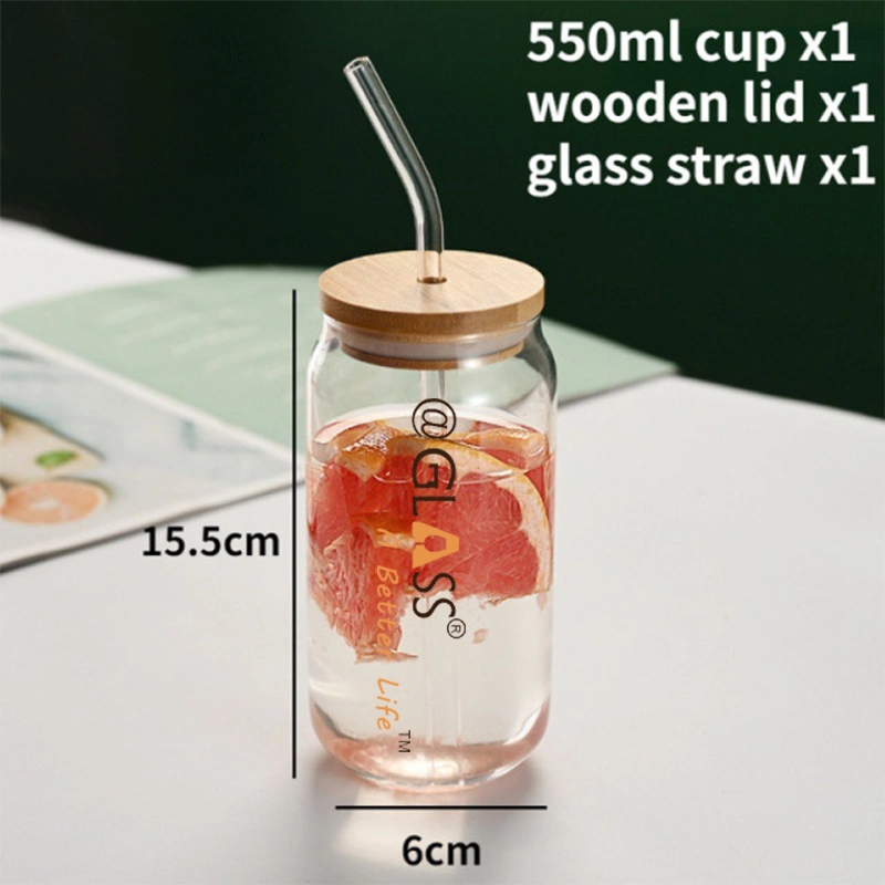 Wholesale/Supplier 16oz Frosted/Clear/Colored High Borosilicate Glass Cola Cup Glass Tumbler with Wooden Lid and Straw