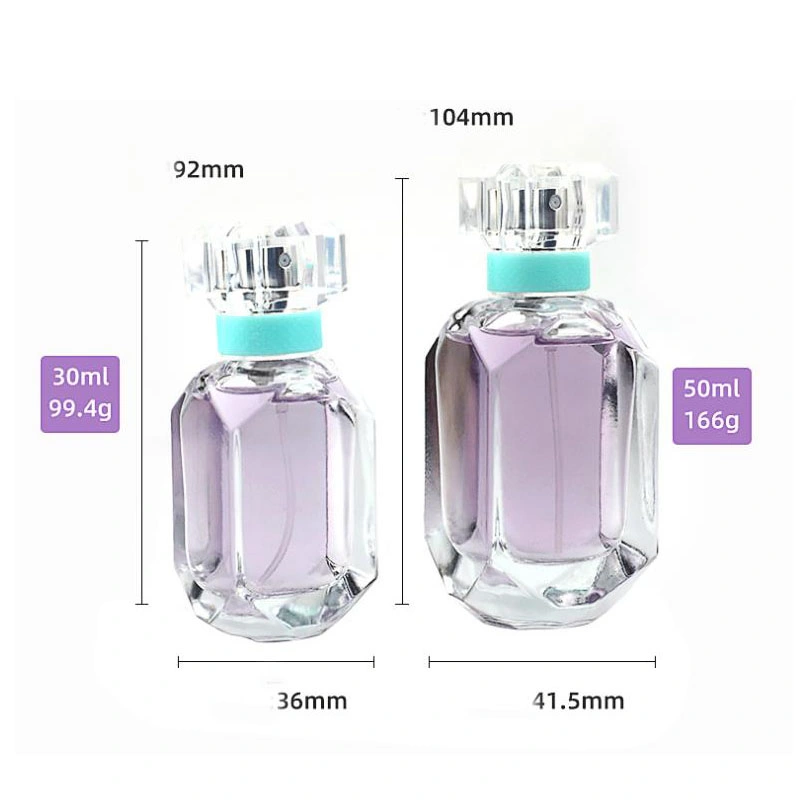 Prix d'usine 30ml 50ml Cosmétiques Emballage Parfum Spray Bouteille en verre avec bouchon transparent.