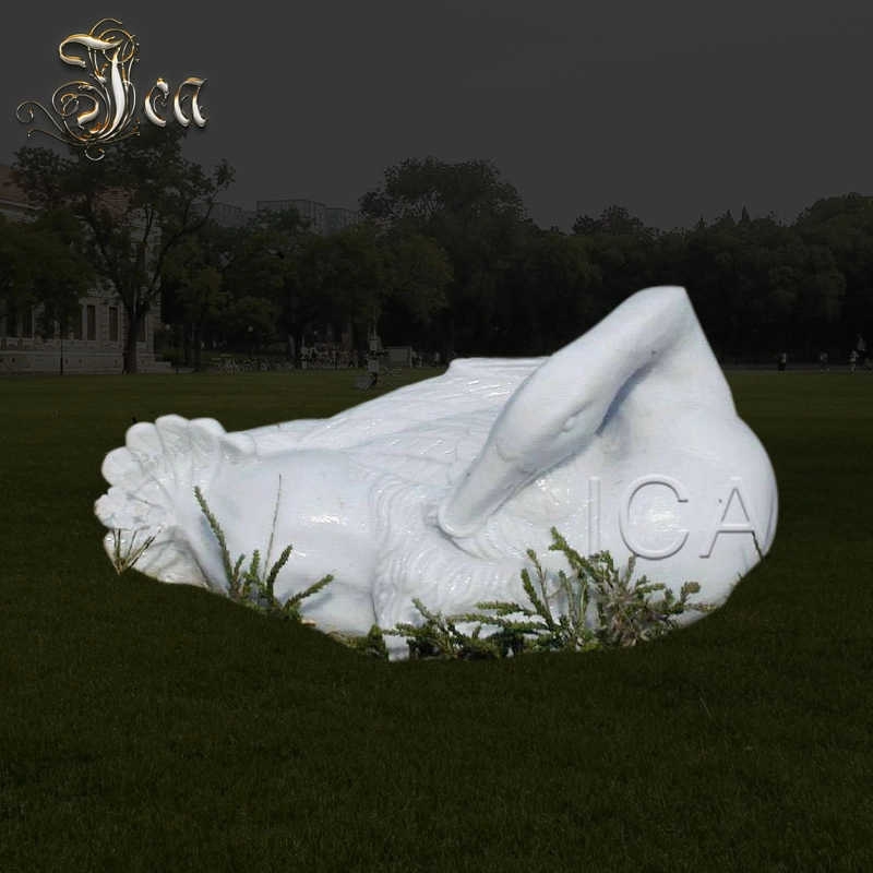 Outdoor Decor Bird Sculpture Life Size White Marble Stone Crane Statue